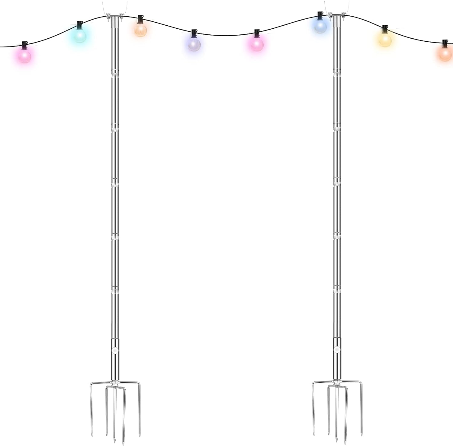 Flagpole Hardware - BRILLIHOOD Outside String Light Poles, (2X 10ft) Height Adjustable Stainless Steel Pole Stand for Hanging String Lights + Used for Patio, Backyard, Garden, Christmas, Café Wedding Light Décor
