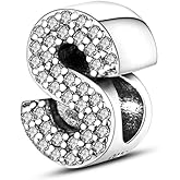 Pandach 925 sterling Silver Letters Charms A-Z Alphabet Beads with Cubic Zircons Charm Beads Pendants fit for European Bracelets Necklace Women Jewelry Gift Options
