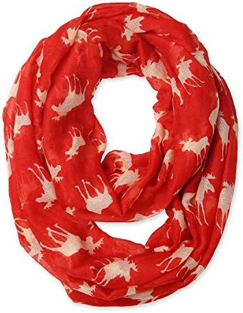 Nexxgen Fashion Infinity Circle Scarfs for Women- 40 Styles Animal Print American Flag (Moose- Red)