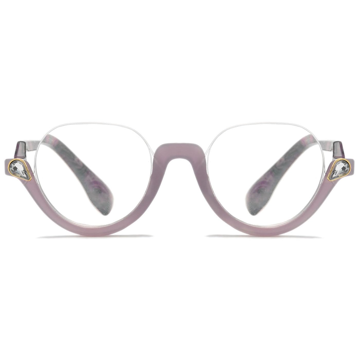 ABETOS Half Frame Reading Glasses Men Women Large Retro Clear Half Rim Eyeglasses Spring Hinge Fashion Readers 1.0 1.5 2.0 2.5 3.0, Grey Purple 1.0