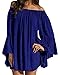 ZANZEA Women's Sexy Off Shoulder Chiffon Lace Ruffle Sleeve Blouse Mini Dress Summer Beach Cover Up Sundress Royal Blue L