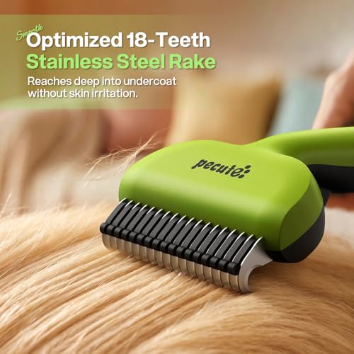 pecute Dead Hair Rake with Pet Combs, Self-Cleaning Undercoat Brush, Undercoat Undercoat Brush, Grooming Kit for Dogs Cats Stainless Steel for Long Hair(Green)