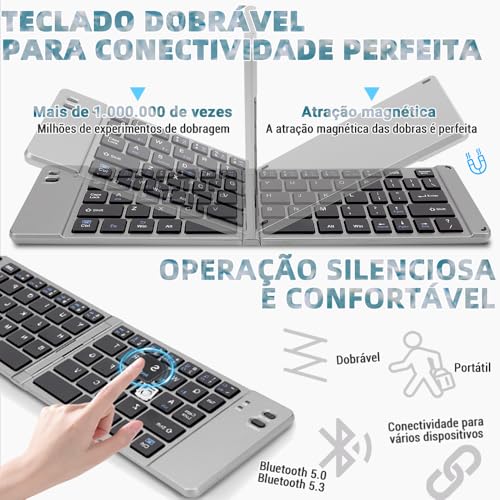 Kit Teclado e Mouse sem Fio, Teclado Dobrável
