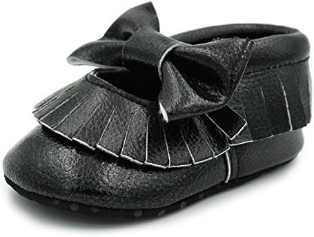 HEOPER Baby Boys Girls Soft soled Tassel Bowknots Crib Infant Toddler Prewalker Moccasins Shoes Black-12cm