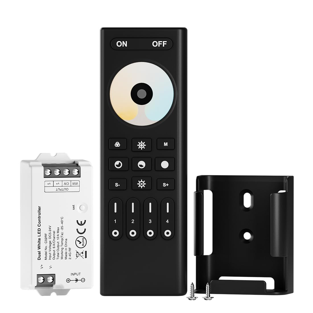 BTF-LIGHTING 5050SMD FCOB COB CCT RF Remote Control RC02RFB&C02RF Controller Kit 4-Zone RF 2.4GHz Wireless Remote Group Control for 3pin CCT(+V C W) LED Strips DC5V DC12V DC24V — image 1