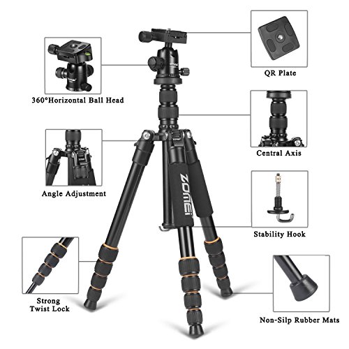 ZOMEI F678 Aluminum Tripod,Professional Stable Portable Lightweight Travel Compact Tripod Monopod with Ball Head Heavy Duty for Nikon Canon Sony All DSLR and Digital Camera