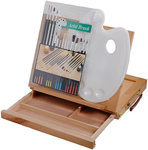 Shop4Omni Student Portable Desktop Artist Easel w 15pc Paintbrush Set + Palette