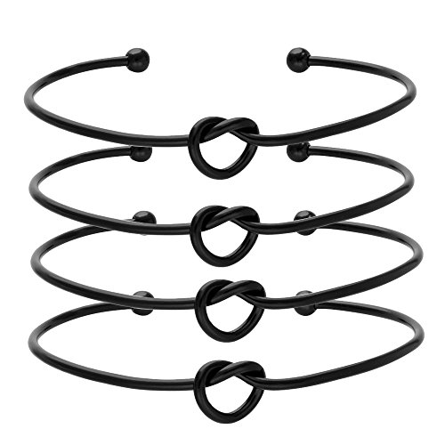 SENFAI Love Knot Bangle Bracelet Simple Knot Bangle Cuffs Women Stretch Bracelet Gold Silver Knot Bangles(4pc/Set Black Color)
