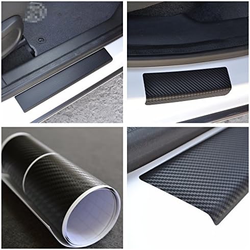 Door Sill Protector Film fit Porsche Cayenne 2002-2008 Black Carbon Fiber Texture Decals Vinyl Wrap Scuff Protection Entry Guard 4 pcs Kit