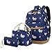 School Backpacks for Teen Girls Lightweight Canvas Backpack Bookbags Set (Dark Blue)