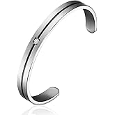 EENSYWEENSY Stainless Steel Womens Cuff Bracelet, High Polished Bangle Bracelets with Cubic Zirconia