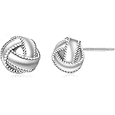 CHIC & ARTSY Love Knot Earrings 18K Gold Plated 925 Sterling Silver Tri-tone White,Yellow,Love Knot Stud Earrings Dainty 8mm 10mm High Polished Stud Earrings for Women