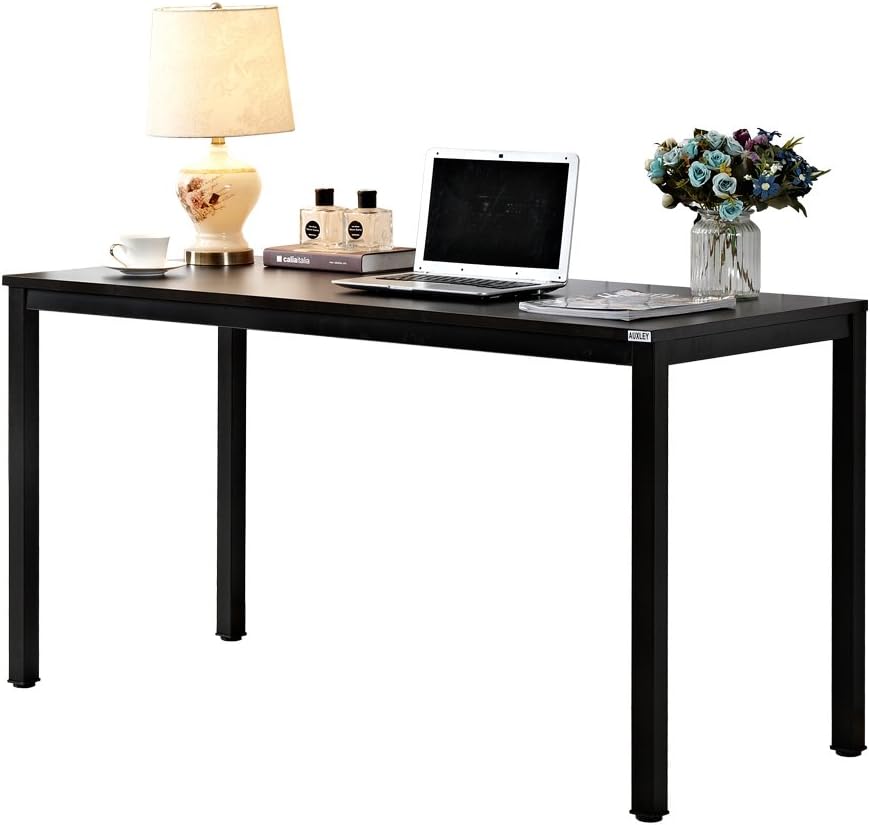 AUXLEY Computer Desk for Home Study, Waterproof and Anti-Scratch Double Deck Wood and Metal Office Table, 55'', Black