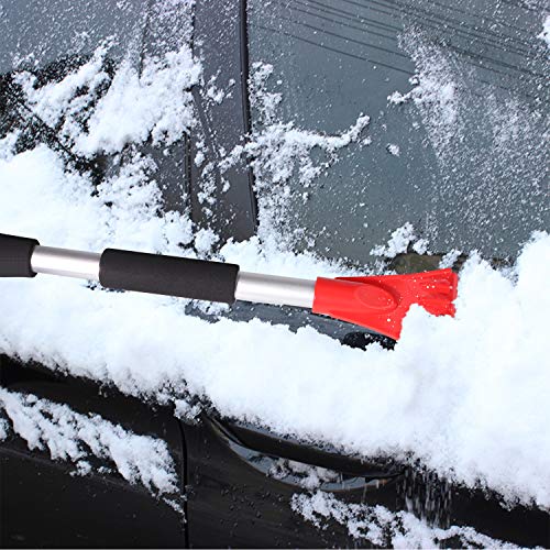 50" Extendable Car Snow Brush, 2019 Upgraded Snow Remover with Ice Scraper and Squeegee - Rotatable Brush Head Snow Removal with Foam Grip for Car Truck SUV
