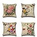 Throw Pillow Covers 18x18 Set of 4 Outdoor Pillowcases Flower Home Decorative Pillows Rose Pillows for Couch Sofa Bed Breathable Linen with Hidden Zipper