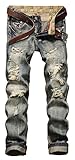 Jouica Men's Ripped Slim Fit Tapered Leg Jeans Grey-US 36