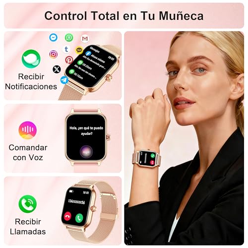 LODIMEKE Women's Smart Watch with Calls and AI Assistant, Whatsapp Notifications, 1.95 Inch Smartwatch with Blood Pressure Monitor/SpO2/Heart Rate Monitor/Sleep, 2 Straps Bracelet Gift iOS Android