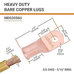 SELTERM 5pcs 3/0 AWG 5/16" Stud Copper Wire