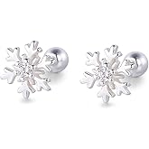 20G Tiny Cute Snowflake Stud Earrings for Women 925 Sterling Silver Small Ball Screw Back Studs Cartilage Tragus Post Minimalist Floral Dainty Winter Party Jewelry for Mother Sister
