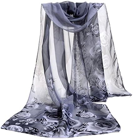 Datework Women Chiffon Soft Colorful Shawl Scarf (Gray)