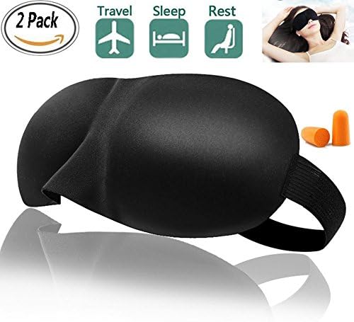 Sleep Eye Mask Blindfold for Men and Women, 3D Eye Cover for Travel Airplane Shift Work Nap Meditation Eye shades with Free Ear Plugs 2 Pack(Black)