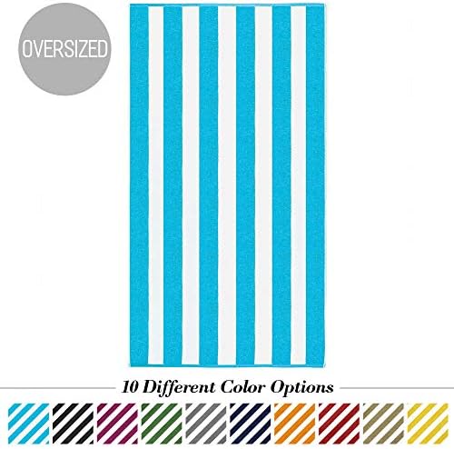 Caravalli Egyptian Cotton Beach Towel, Windsor Oversized Luxury Resort Towel with Large Stripes, Over Sized Super Soft Ulta Absorbent Striped Spa Towels, Thick Cabana Stripe Bath Towel (Aqua)