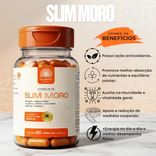 Slim Moro Cápsulas Ca.nuts | 60 Cápsulas | Extrato de Laranja Moro + Spirulina + Chlorella + Cromo + Curcumina + Própolis + Vitamina C (1 Pote)