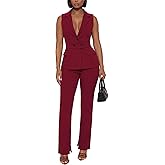 kaimimei Womens Suits 2 Piece Set Business Dressy Sleeveless Vest and Slit Pants Casual Office Work Outfits with Pockets