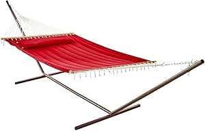 Smart Garden 52325-BNP Monte Carlo Double Quilted Hammock, Bossa Nova Red, Reversible Design Allows Plain or Stripe Design to be Displayed, 500-Pound Capacity