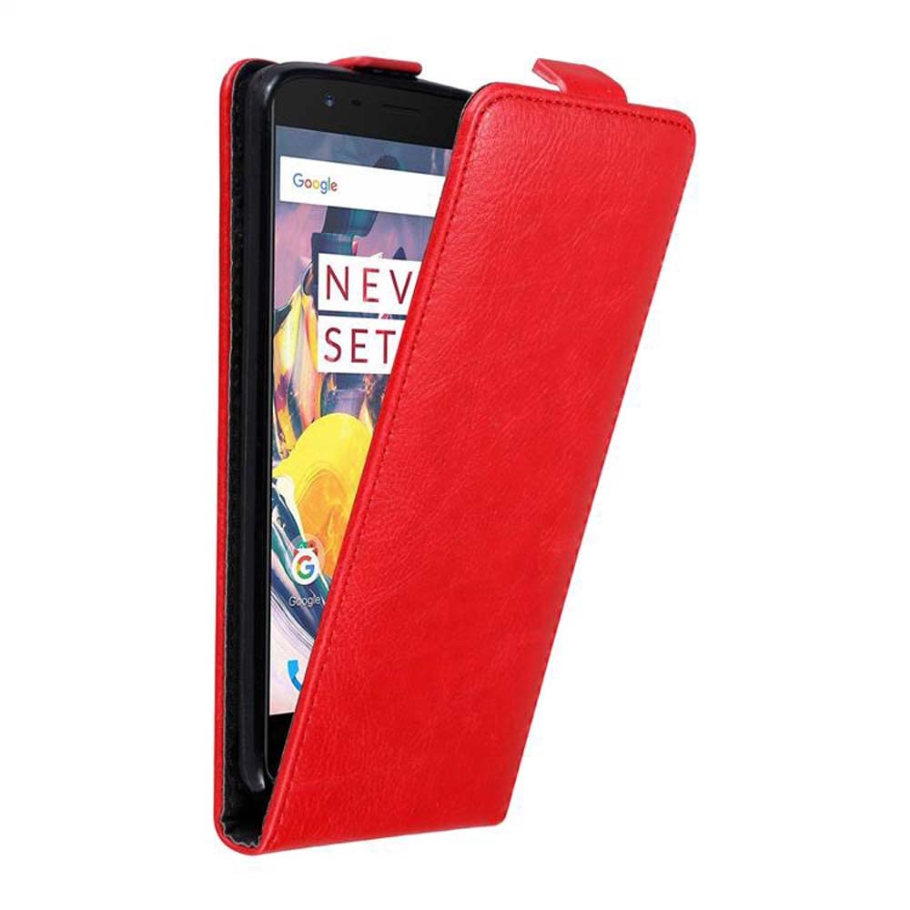 cadorabo Case works with OnePlus 3 / 3T in APPLE RED - Flip Style Case with Magnetic Closure - Wallet Etui Cover Pouch PU Leather Flip