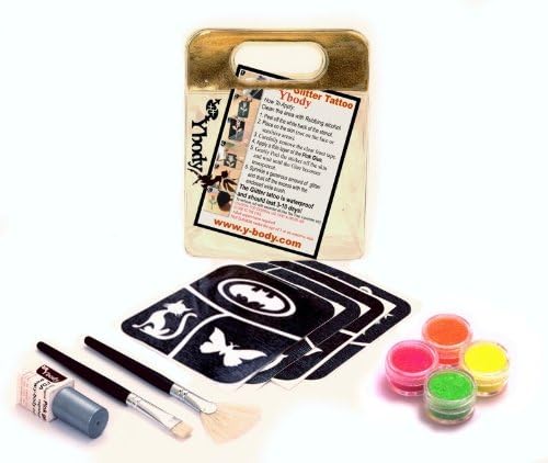 Glitter tattoo kit 12 Tattoos -UV BLACK LIGHT - Water Proof DIY