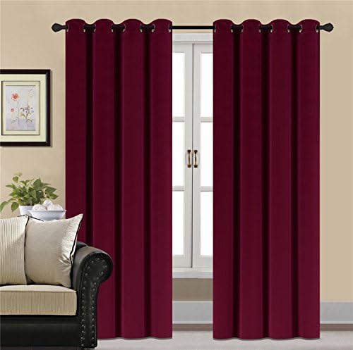 HCILY Blackout Velvet Curtains Red 96 Inch Thermal Insulated for Bedroom 2 Panels (W52'' x L96'', Burgundy)