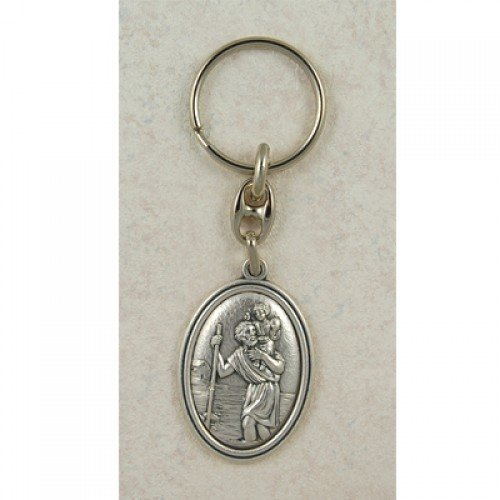 Saint Christopher Italian Silver OX Key Ring Chain, Excellent Craftsmanship and Made in the USA (760-61)