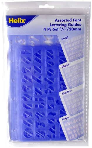 Helix Assorted Font Lettering Guide 4 Piece Set (Script, Digital, Stripe, Shadow) (08500)