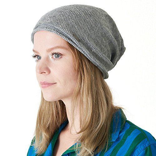 CHARM Hemp Beanie Hat for Summer - Mens Slouchy Beanie Womens Baggy Knit Cap Cooling Hat Gray