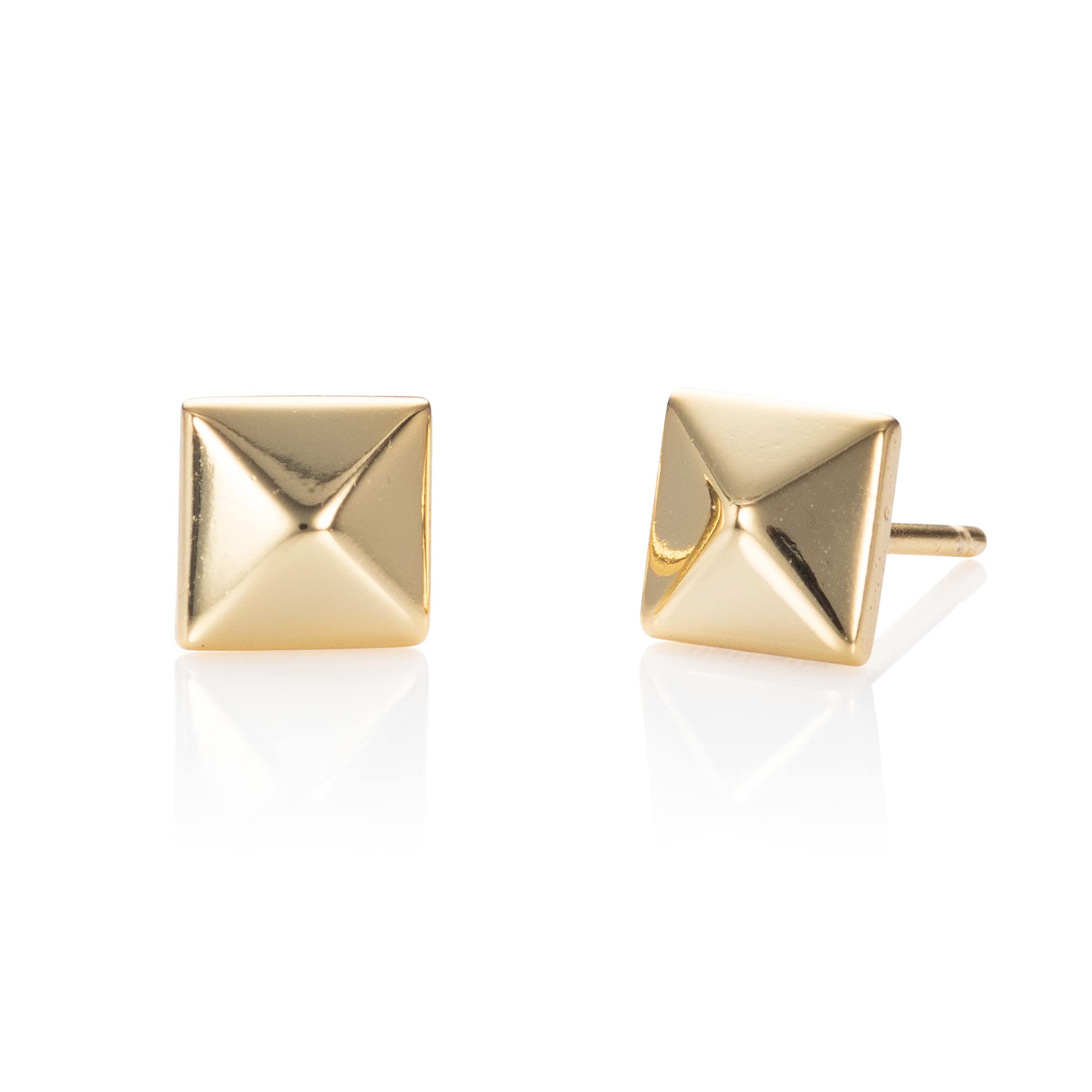 Namana Small Square Earrings in Gold Plated 925 Sterling Silver, Tiny Gold Earrings for Women and Girls, Simple Yellow Gold Stud Earrings for Women in a Pyramid Shape, Gold Jewellery for Women