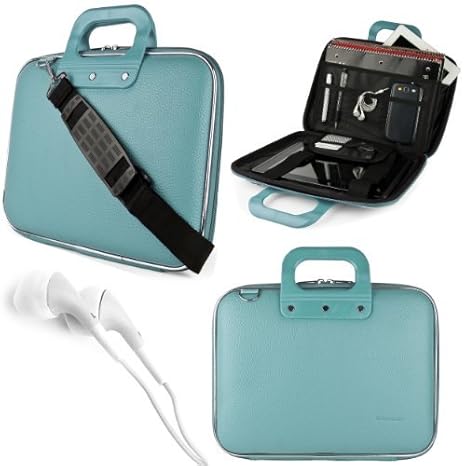 SumacLife Cady 10.1-inch Tablet Messenger Bag for Asus Chromebook Flip C100 with White Headphones (Blue) by SumacLife