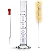 Thick Glass Graduated Cylinder Measuring Liquid Lab Hexagon Base Cylinders Come with Cylinder Brush (Glass, 50ML)