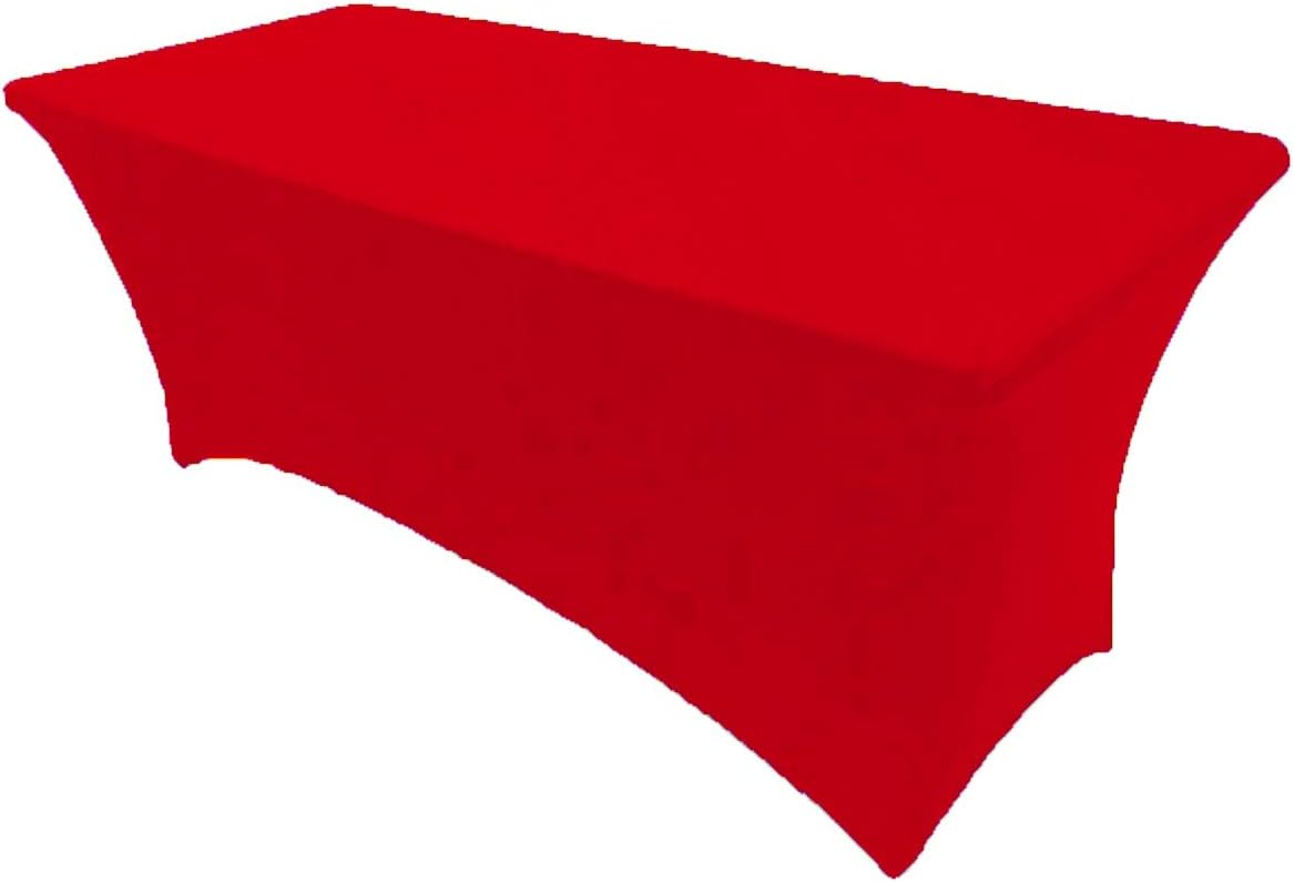 GWHome 6 ft Spandex Fitted Stretch Tablecloth Rectangular Table Cover Wedding Banquet Party (Red, 6 ft)