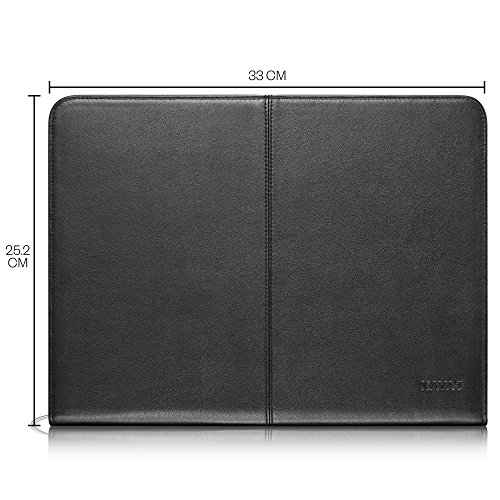 KAVAJ Leather Padfolio New York Black (Size A-4) - Zippered Business Portfolio Resume With Notepad Organizer Travel Folder Case With Notebook Case Folio Binder