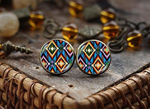 Boho Colorful stud earrings, Native American Art earrings, Mexican Folk Art earrings, Folk art Jewelry