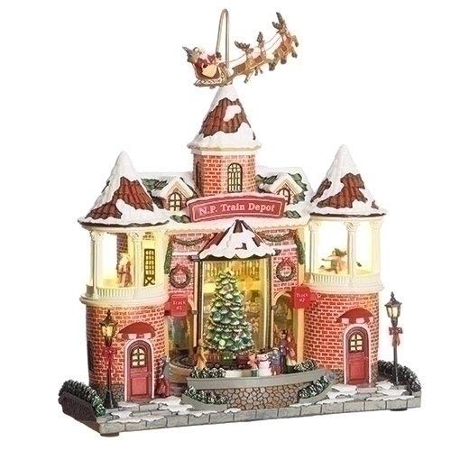Roman MUS 14 LED Brick BLDG W/Rotate Train&Santa Sleigh B/O W/O BAT