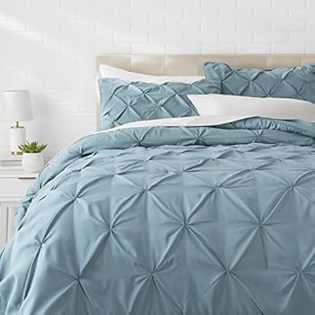 AmazonBasics Pinch Pleat Comforter Bedding Set, Full / Queen, Spa Blue