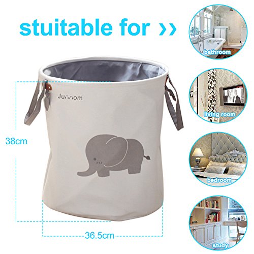 Storage Baskets, Junnom Collapsible & Convenient Laundry Bin / laundry Basket / Laundry Hamper / Storage Solution for Office, Bedroom, Clothes, Toys - Super Cute Gray Elephant
