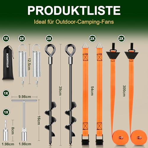 SCHINTILLO Storm Band Awning Set for Thule & Fiamma, Storm Protection for Awning Awning, Stabilisation Kit for Camping and Motorhome with 39 cm Thick Ground Anchor