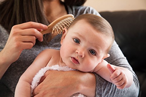 Slicemall Wooden Baby Hair Brush and Comb Set with Natural Goat Hair, Helps Prevent Cradle Cap