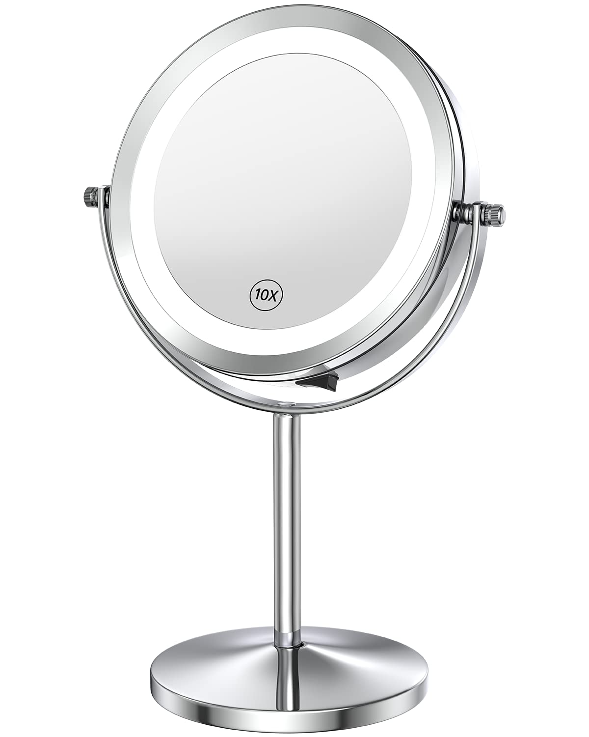 Benbilry Lighted Makeup Mirror with Magnification, LED Double Sided 1x/10x Magnifying Vanity Mirror,7 Inch Battery Powered 360° Swivel Cosmetic Mirror Shaving Mirror