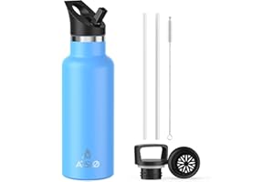 Arslo Stainless Steel Double Wall Water Bottles 17oz, Vacuum Insulated Bottle With Straw Lid, Insulated Water Bottle Keeps Water Cold for 24 Hours, Hot for 12 Hours, Hiking, Sports