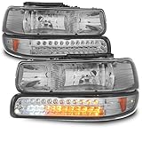 For Smoked Smoke 99-02 Chevy Silverado Headlights Replacement + LED Bumper Signal Lights 4pcs Set