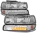 For Smoked Smoke 99-02 Chevy Silverado Headlights Replacement + LED Bumper Signal Lights 4pcs Set